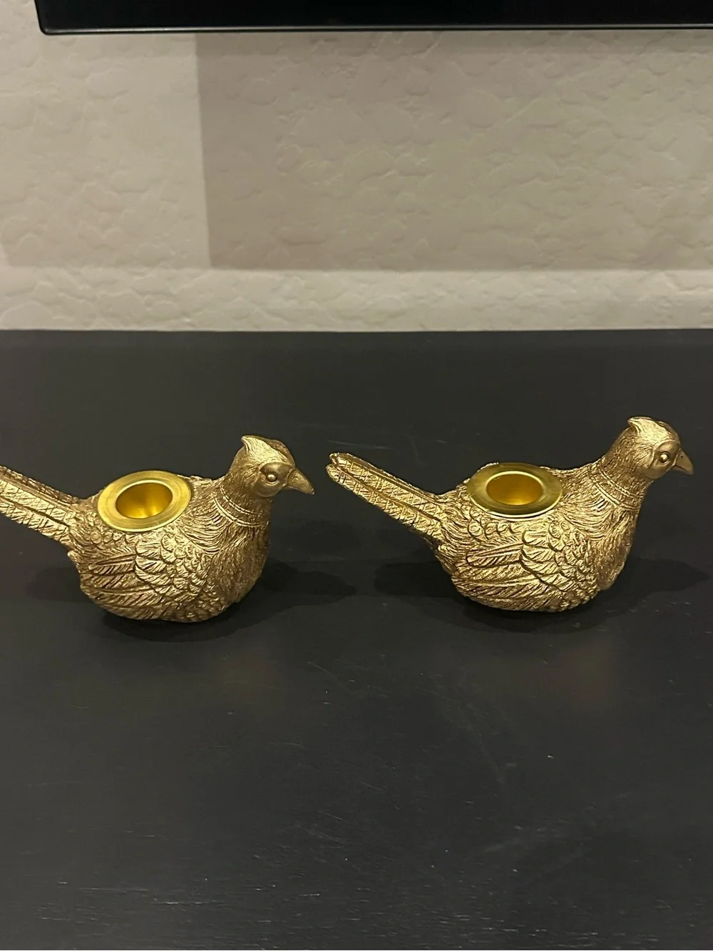 Target Bullseye Gold Bird Taper Candle Holders Set of 2 w/ Maroon Candles